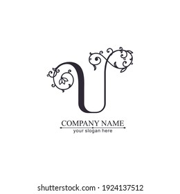 Buchstabe U Logo-Vorlage. Monnogramm, zartes Blumendesign. Persönliches Logo. Vektordesign.