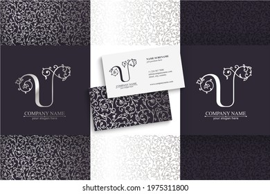 Letter U logo template. Monnogram, delicate floral design. Personal logo. Vector design.