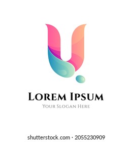 Letter u logo template with water drops