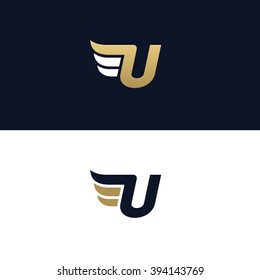 Letter U logo template. Wings design element vector illustration. Corporate branding identity