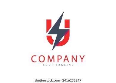 Plantilla de diseño de truenos del logotipo de la carta u.