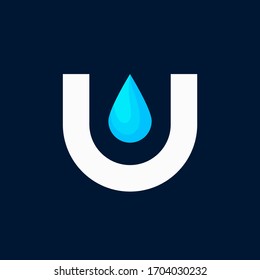 letter U logo with water drop 