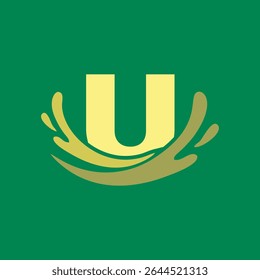 Letter U logo with water splash simple design template, for your company