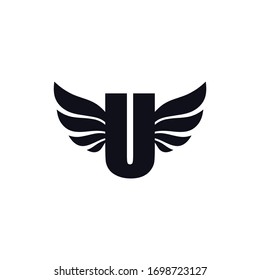 Letter U logo with wings. Alphabet logotype vector design.