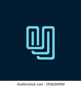 Letter U logo.Corporate creative typographic icon isolated on dark background.Geometric lettering symbol for web, tech, modern company brand.Alphabet initial.Character shape.Blue neon color.