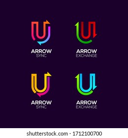 Letter U logotype with Arrows two directions concept, Financial Investment and Exchange logo, Reload Refresh Sync Symbol for your Business Company and Corporate identity Vector illustration