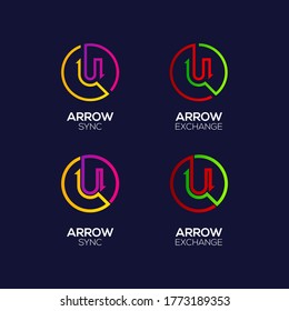 Letter U logotype with Arrows two directions connect Circle shapes, Financial Investment and Exchange logo, Reload Sync Symbol for your Business Company and Corporate identity