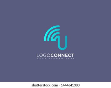 Letter U logotype blue and grey color,Technology and digital abstract connection. Wifi vector logo