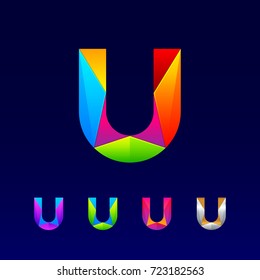 Letter U logotype design set made of 3d,Origami, Geometric and Polygon with Glossy colorful and gradient, Rainbow Vibrant Colors for your Corporate identity vector design template