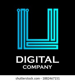 Letra u color azul gradiente de logotipo con punto, tecnología y abstracto digital adecuado para su negocio