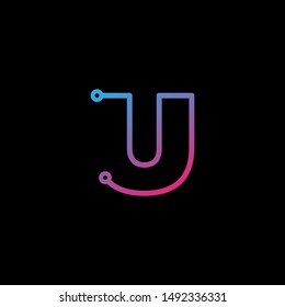 Letter U logotype monoline Technology, digital, electronics, chip, connection concept. Modern Logo Technology for Business. Logotypes of Digital combining with circuit . - vector