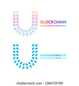 Letter U Logotype with Round Circle Dot and Cylinder shape Database backup logo, Technology Digital concept, FinTech Blockchain and Cryptocurrency Symbols, Server Big Data Processing and Network Signs