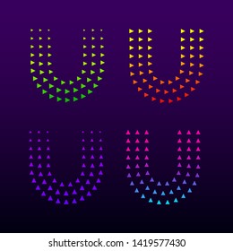 Letter U logotype with Triangle shapes, Growing Arrow Up symbol, Play Media Multimedia sign, Next Forward Express and Logistic logo, Digital and Technology icon for your Business Corporate identity