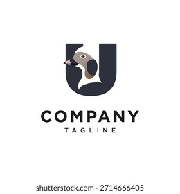 Letra U Cauda Longa Ícone de Logotipo de Pato Vetor