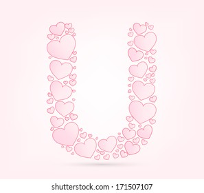 Letter U love hearts valentine illustration vector font