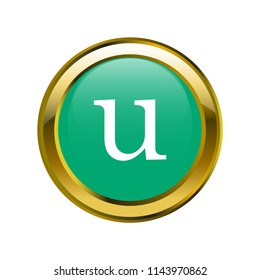 letter u lowercase letter classic in golden brooch with emerald blue color, editable vector
