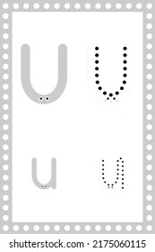 Letter U lowercase. Worksheet. Children's education. Vector typeset. Alphabetical font. Preschool training.