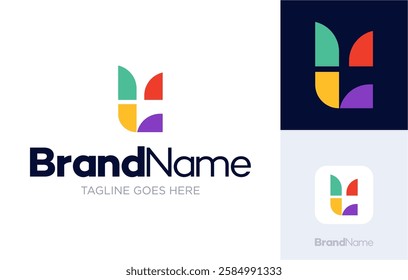 Letter U, LU, LC logo design, modern abstract geometric colorful design illustrations, Logotype concept symbol icon vector templates, Usable for Growing Business, Branding, Identity, Marketing, etc.