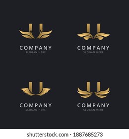 Letter U with luxury abstract wing logo template 