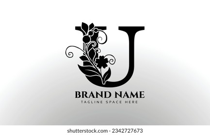Letter U luxury floral logo design template with Black color
