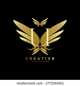 Plantilla para el logotipo de la ala delgada de lujo de la letra U