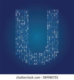 Letter U made from binary code data