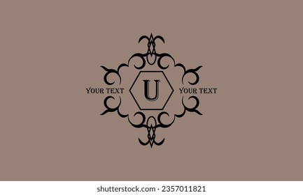 The letter U is made in an elegant style. Luxurious ornament with ethnic elements. Design examples for cafes, hotels, jewelry, fashion, restaurant