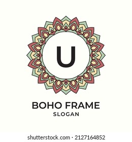 Buchstabe U mandala boho Rahmen Vintage Design Element