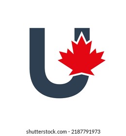 Letter U Maple Leaf Logo Template Symbol Of Canada. Minimal Canadian Logo Business And Company Identity