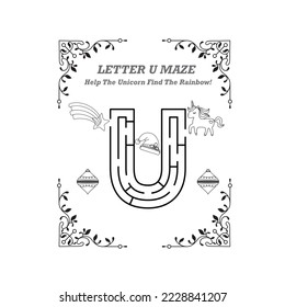 Letter U Maze With Unicorn And Rainbow