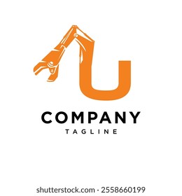 Letter U Metal Shear Excavator Logo Icon Vector