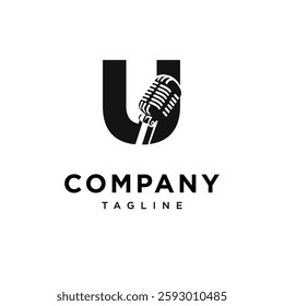 Letter U Microphone Logo Icon Vector