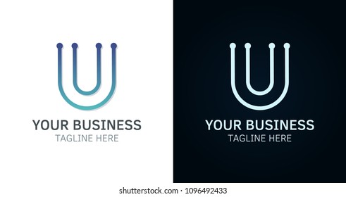 Letter U minimal logo icon design. Vector template graphic elements. Technology, digital interfaces, hardware and engineering concepts. Graphic made of circuits