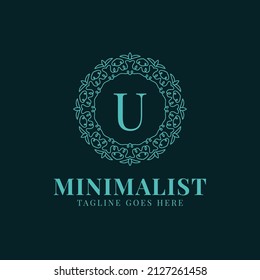letter U minimalist circle lace decoration vector logo design