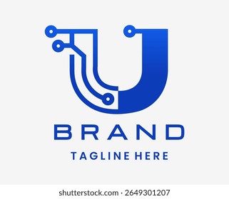Letra U Design de logotipo de tecnologia digital moderna