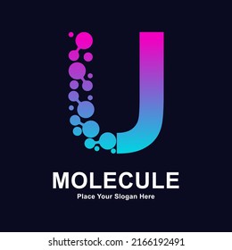 Letter U molecule dots logo vector design. Suitable for business, initial, Medicine, science, technology, laboratory, electronics