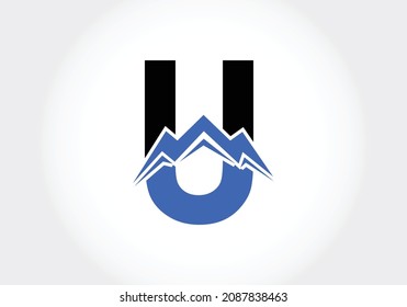 Letter U monogram alphabet with the mountain peak. Mountain Logo sign symbol. Modern vector logo design for the business, and company identity.