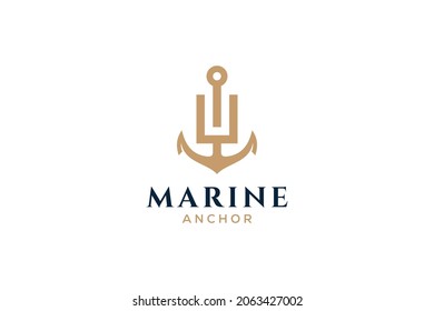 Letter U monogram, Anchor logotype. Logo of yacht club, maritime