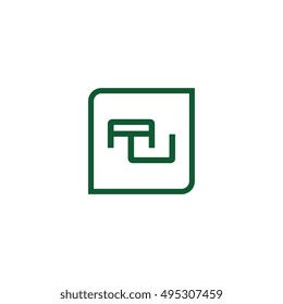 The letter A and U Monogram With Frame Square. Logo Design Template Green