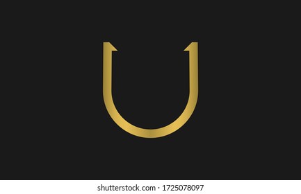 Letter U monogram and shield sign combination. Line art logo design. Symbolizes reliability, safety, power, security.