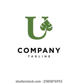 Letter U Monstera Leaf Spade Logo Icon Vector