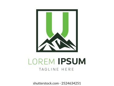 Letter U with Mountain logo design inspiration. Vector letter template design