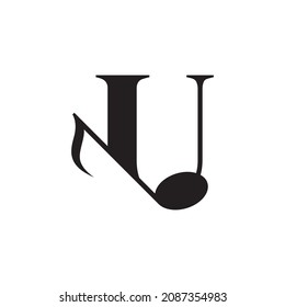 Letra U con elemento de diseño de logotipo de nota de clave musical. Usable para Logos de Negocios, Música, Entretenimiento, Grabación y Orquesta