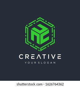 Letter U N C  Logo with hexagon concept. Template Illustration Business Company Vector Logo Design. Creative minimalism logotype icon symbol. - VECTOR