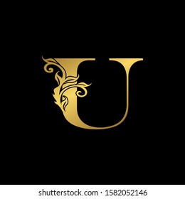 Letter U Nature Floral  Leaves logo icon. Golden Luxury design concept floral leaves with letter U logo icon for luxuries bussiness or more campany identity.