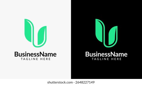 Letter U nature leaf logo design template