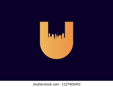 Letter U Negative Space Building And Construction Logo