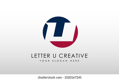 Letter U Negative Space Logo Design Template. Letter U inside Circle