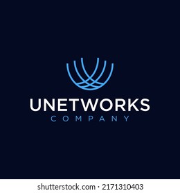 Letter U Network Logo Design. Abstract Line Art Data Connection Symbol. Modern Digital Globe Flat Icon. Futuristic Digital Media Logo Template For Smart Technology Company 