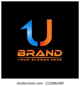 Letter U with number one on black background. logo with a basic gradient, 